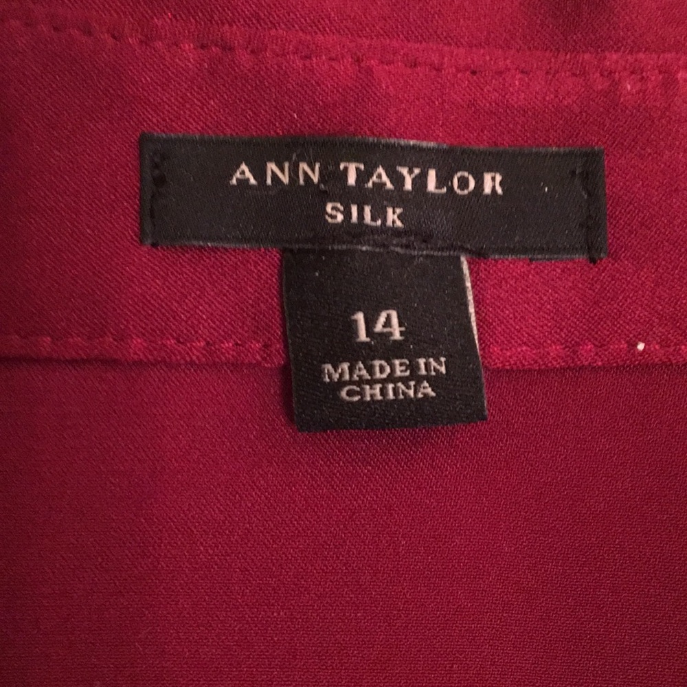 Ann Taylor wine color silk blouse size 14 - Picture 2 of 2